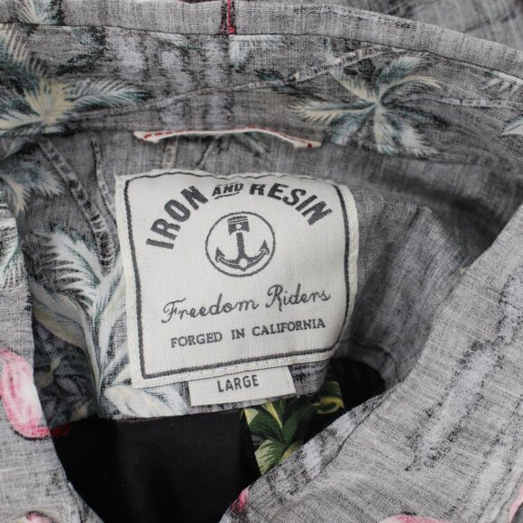 Iron and Resin Shirt Men's Large Button Up Flamingo tropical palm Reverse Print - Picture 11 of 12